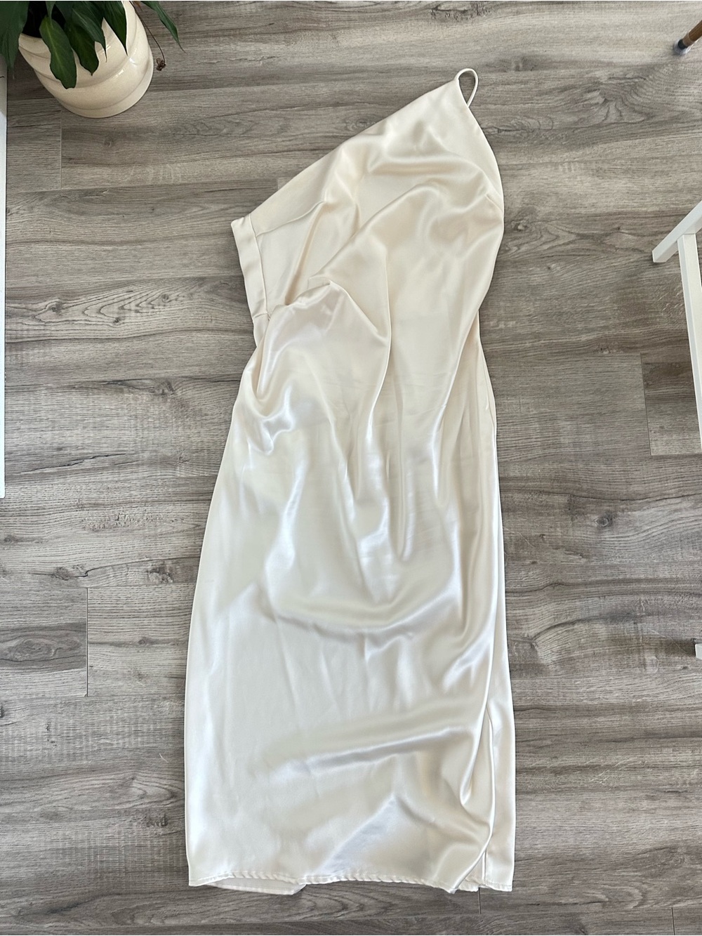 Women’s Cream Satin One-Shoulder Midi Dress - Picture 2 of 2
